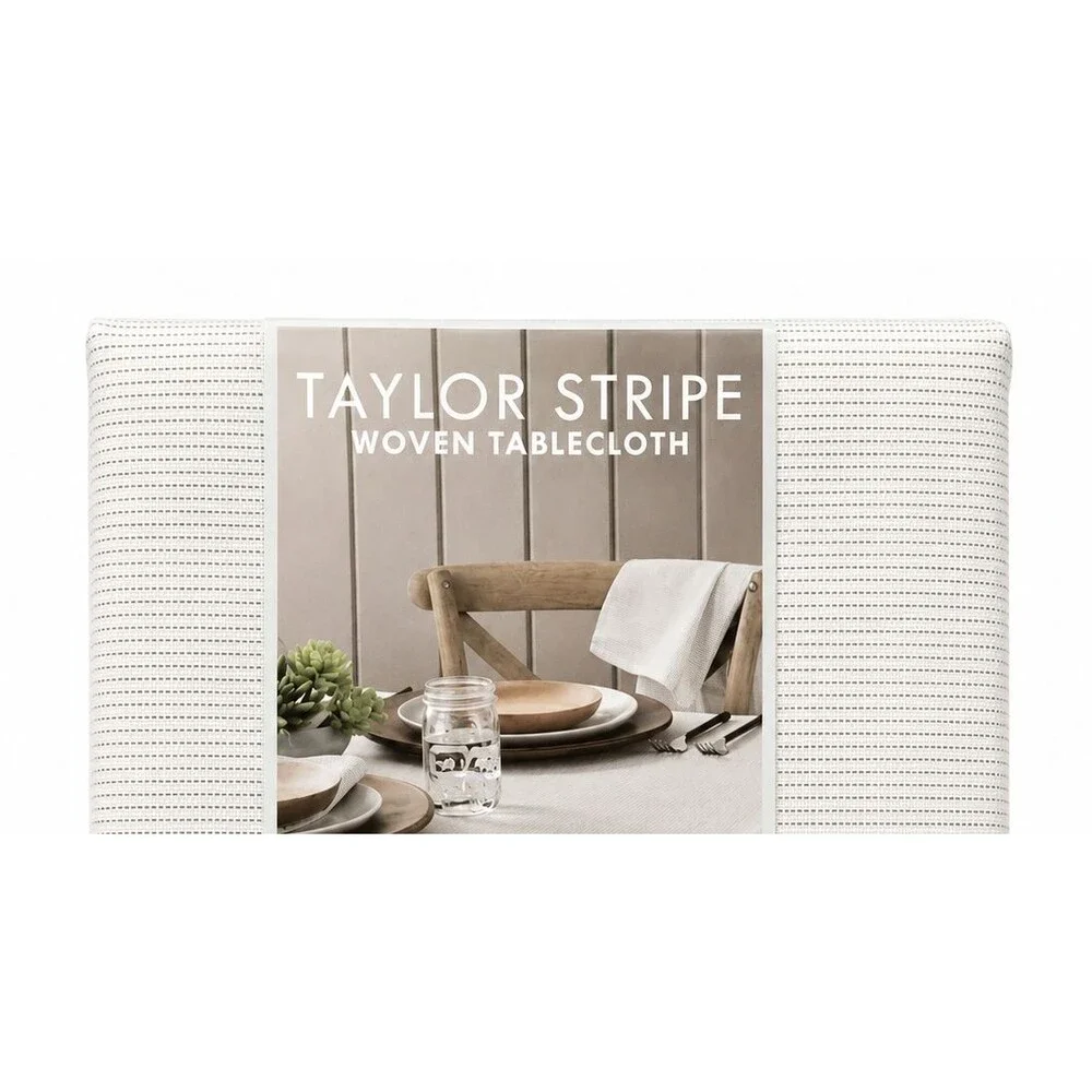 Taylor Stripe Woven Fabric Tablecloth White Charcoal Machine Washable 60x102